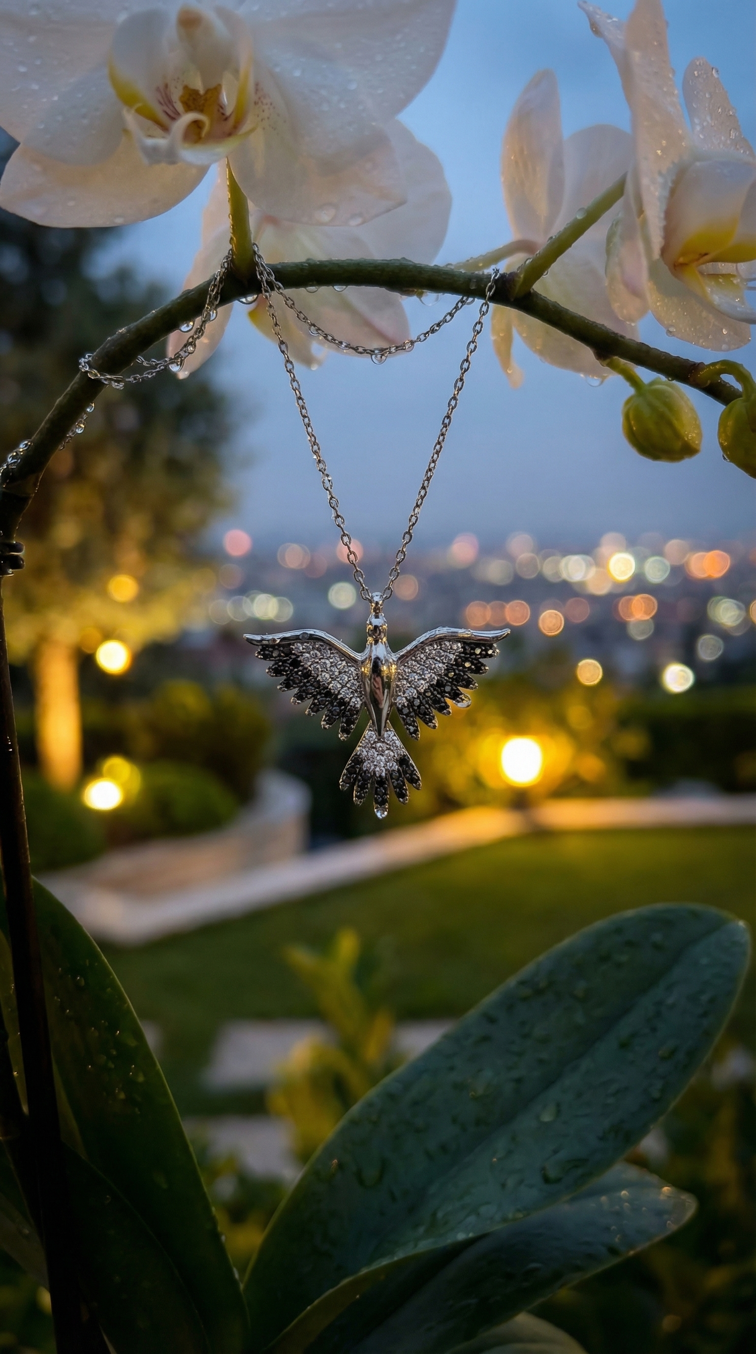 925 Ayar Gümüş Zümrüdüanka Kuşu Figürlü Siyah Beyaz Taşlı Kadın Kolye – Özel Tasarım, Zarif Hediyelik